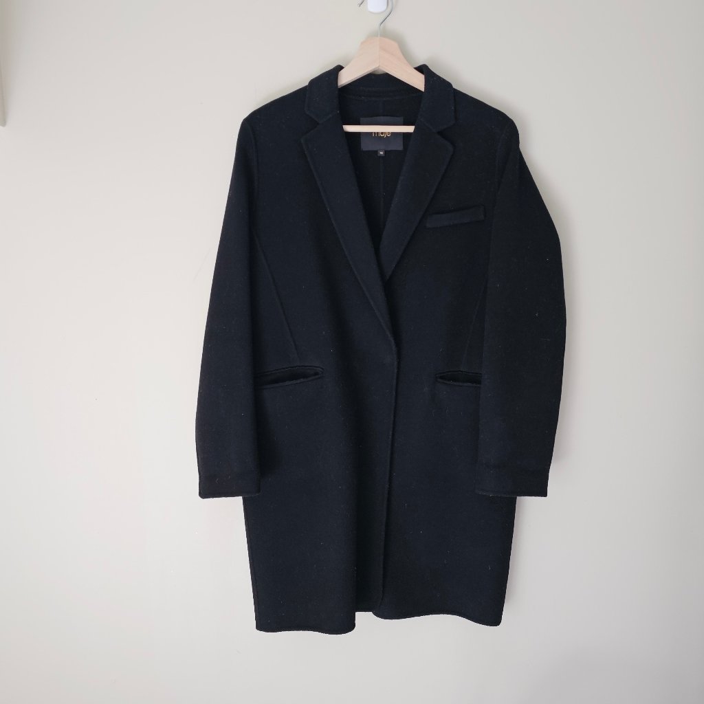 Maje Galami Double-Faced Wool Coat - 2019 - Black - Sz 36